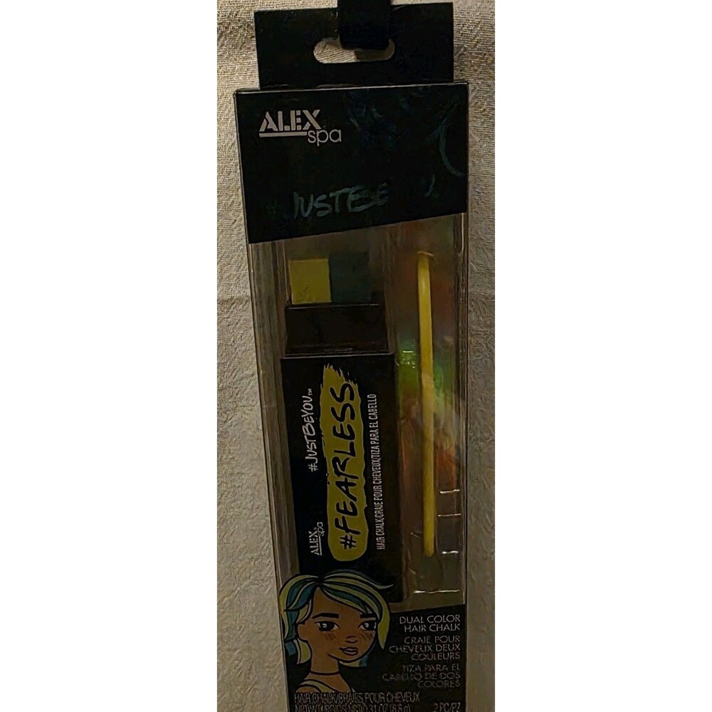 Alex Spa Dual Color Hair Chalk Fearless Neon Yellow & Teal blue w/comb NEW